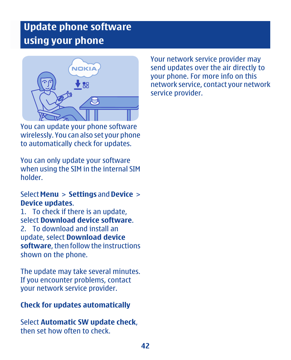 Update phone software using your phone | Nokia 112 User Manual | Page 42 / 73