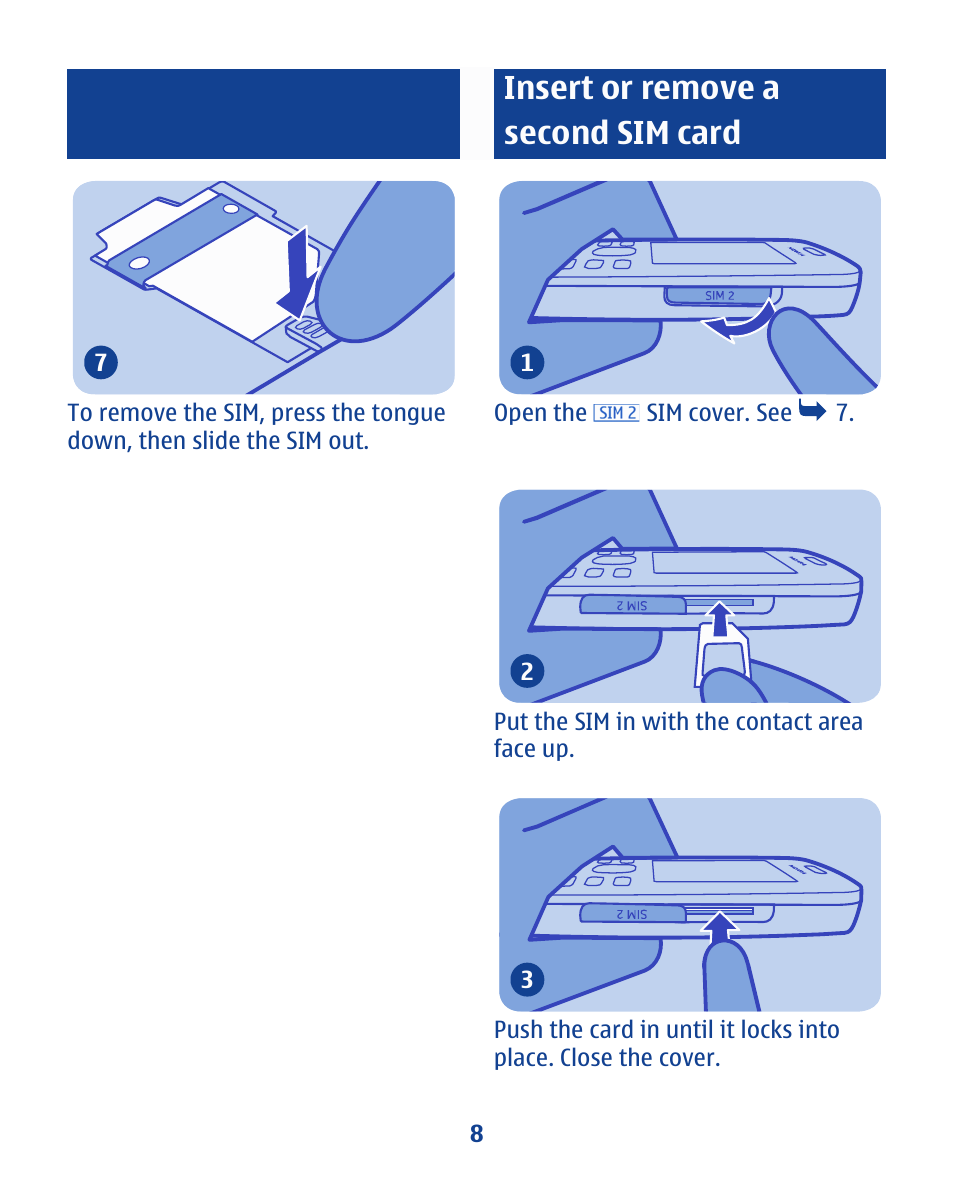 Insert or remove a second sim card | Nokia 112 User Manual | Page 8 / 73