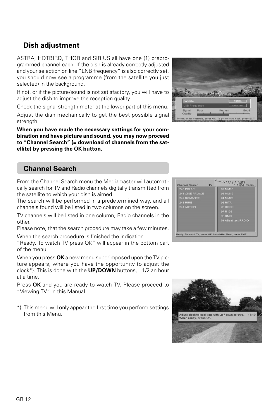 Dish adjustment, Channel search | Nokia 9600S User Manual | Page 12 / 28