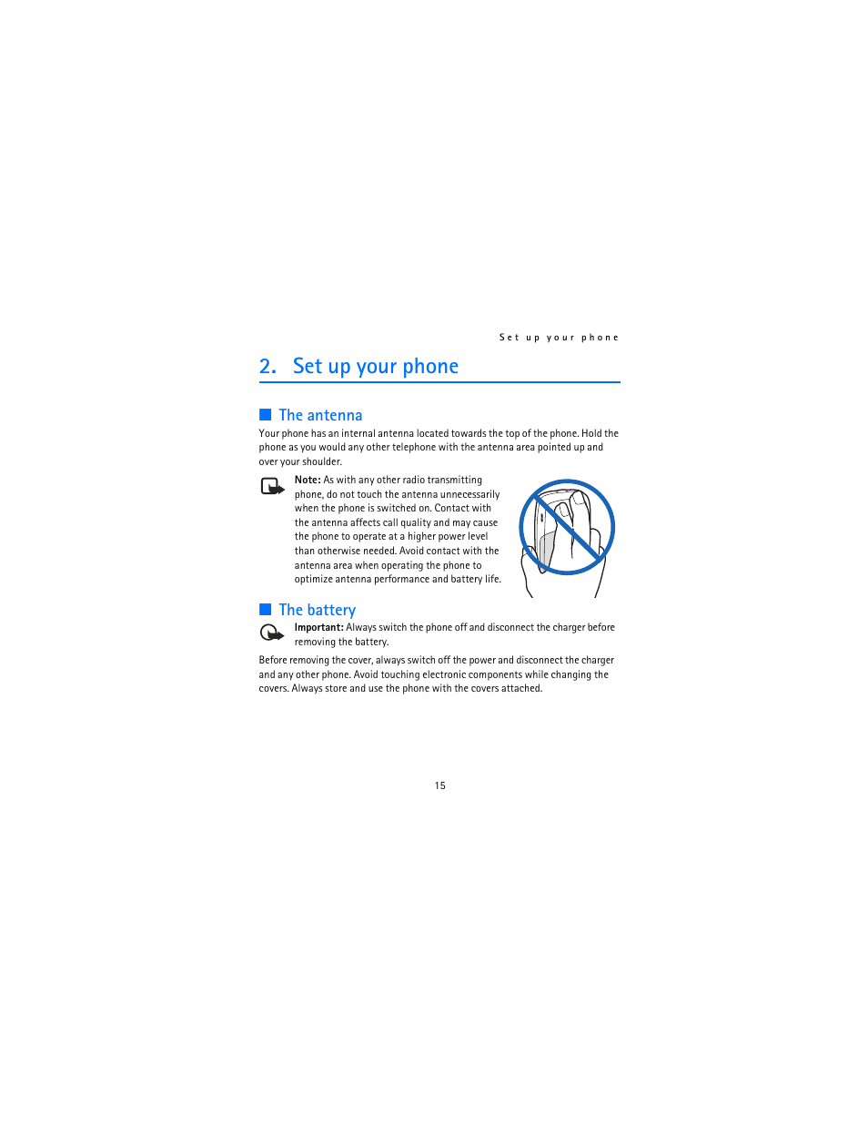 Set up your phone, The antenna, The battery | Nokia 12115i User Manual | Page 16 / 113
