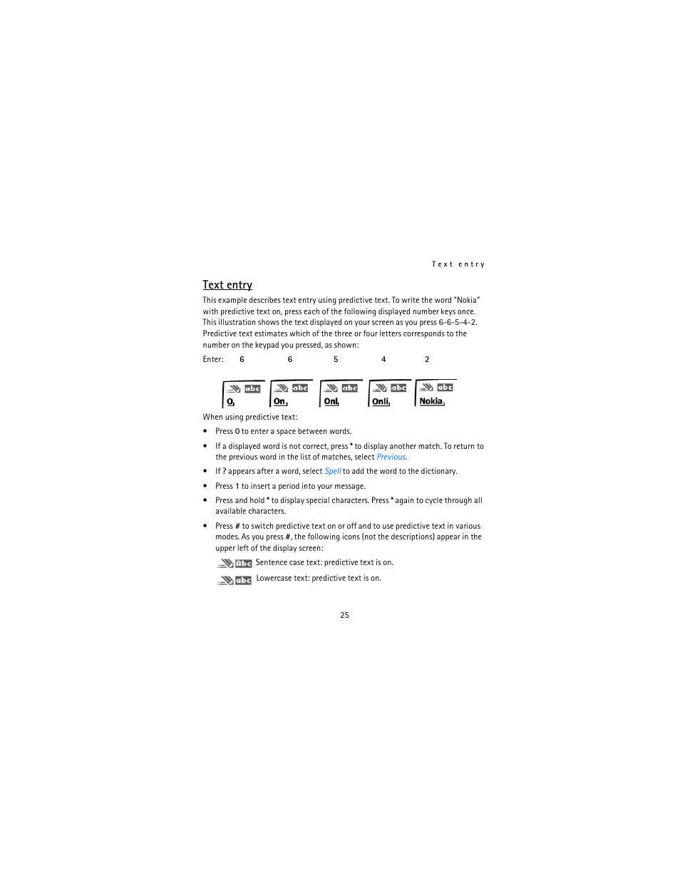 Text entry | Nokia 12115i User Manual | Page 26 / 113