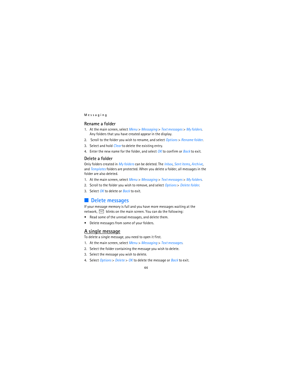 Delete messages, A single message | Nokia 12115i User Manual | Page 45 / 113