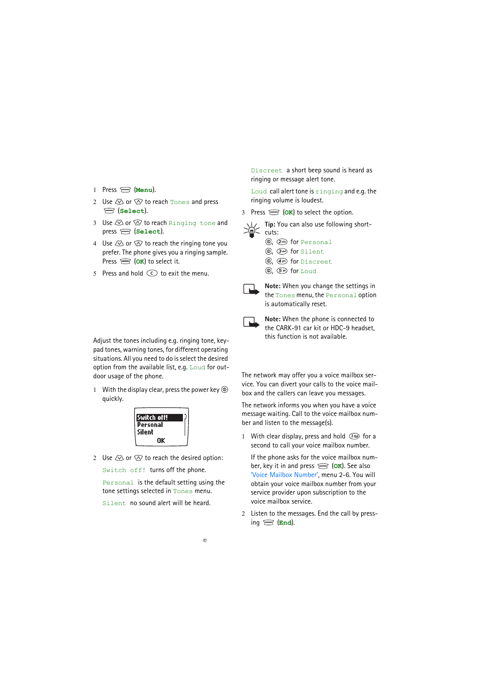 Other essential functions, Selecting a ringing tone, Voice messages | Nokia 5110 User Manual | Page 16 / 43