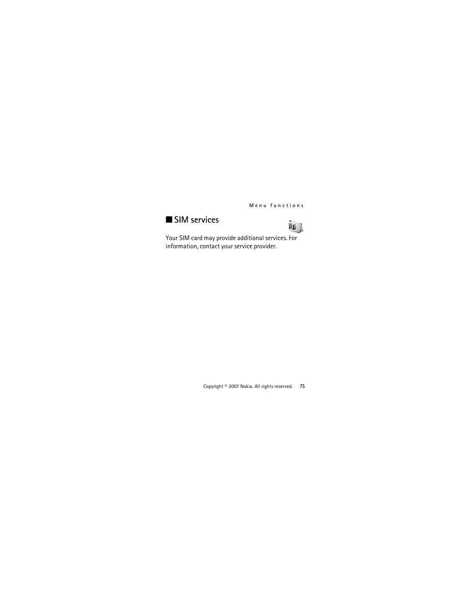 Sim services | Nokia 2760 User Manual | Page 76 / 99