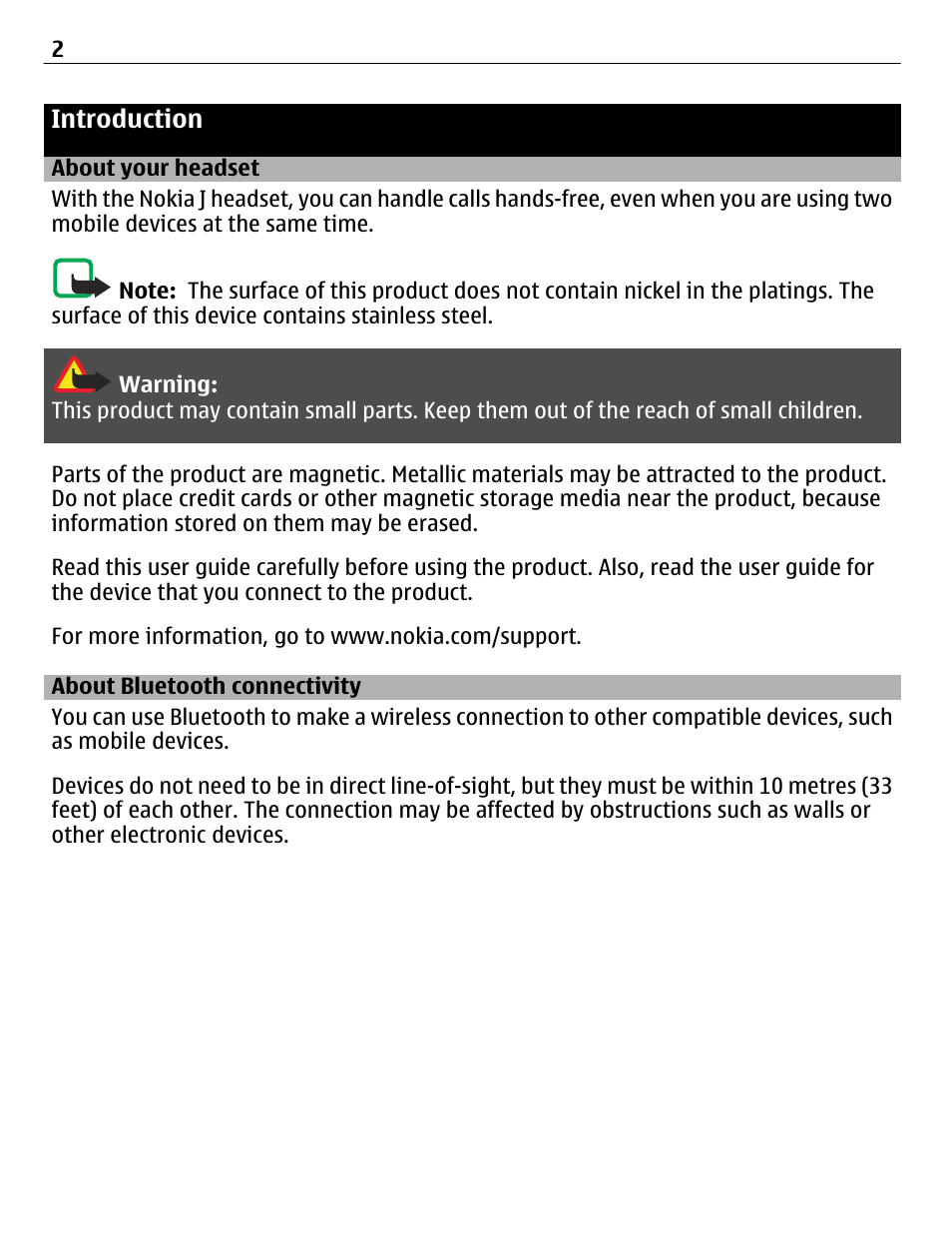 Introduction, About your headset, About bluetooth connectivity | Nokia BH-806 User Manual | Page 2 / 10