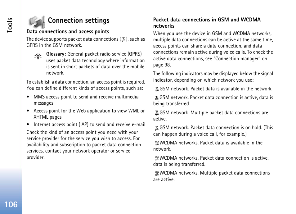 Connection settings, Tools | Nokia 702 User Manual | Page 106 / 154