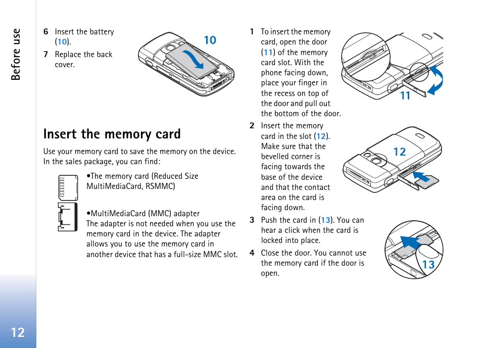 Insert the memory card, Befor e use | Nokia 702 User Manual | Page 12 / 154