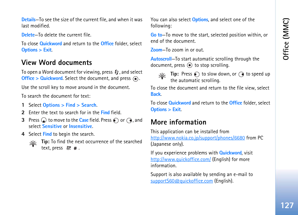 View word documents, More information, View word documents more information | Office (mmc) | Nokia 702 User Manual | Page 127 / 154