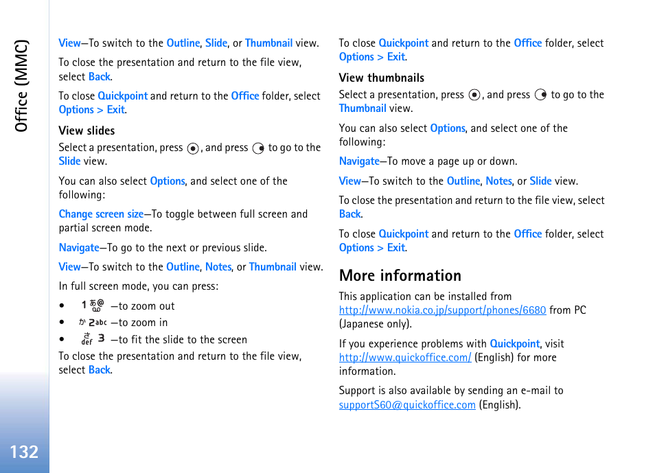 View slides, View thumbnails, More information | View thumbnails more information, Office (mmc) | Nokia 702 User Manual | Page 132 / 154
