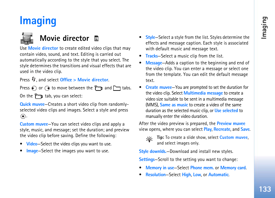 Imaging, Movie director | Nokia 702 User Manual | Page 133 / 154