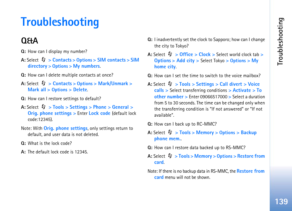 Troubleshooting | Nokia 702 User Manual | Page 139 / 154