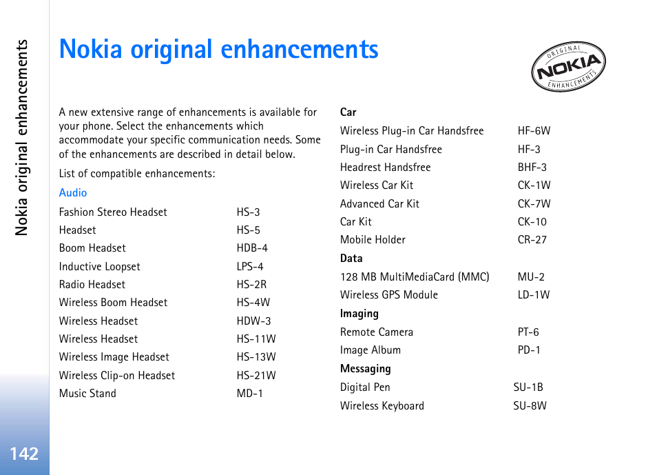 Nokia original enhancements, No kia o riginal enhancements | Nokia 702 User Manual | Page 142 / 154