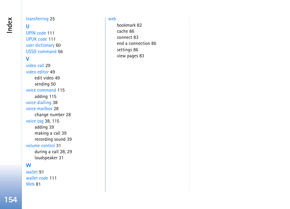 Ind ex | Nokia 702 User Manual | Page 154 / 154