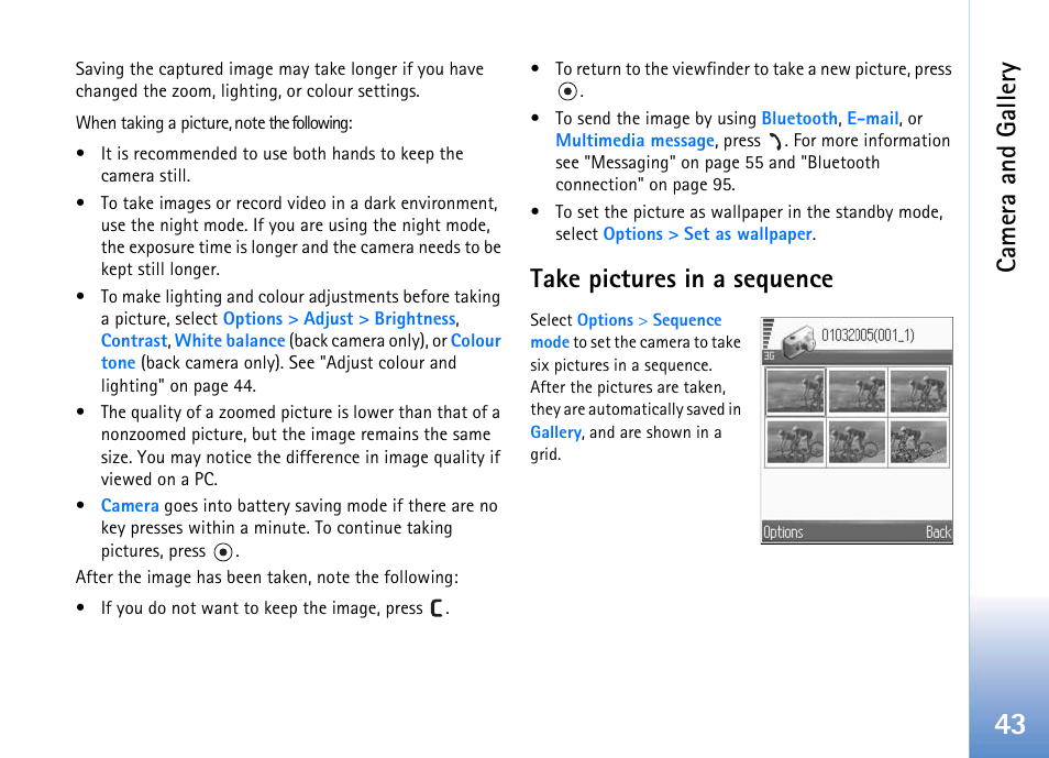 Take pictures in a sequence, Camera and gallery | Nokia 702 User Manual | Page 43 / 154