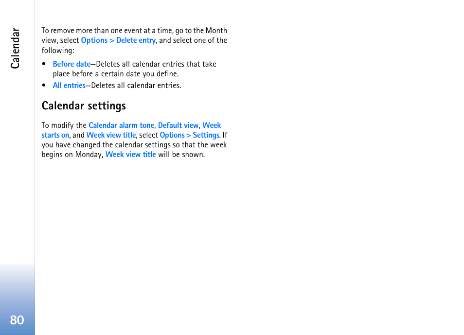 Calendar settings, Calendar | Nokia 702 User Manual | Page 80 / 154