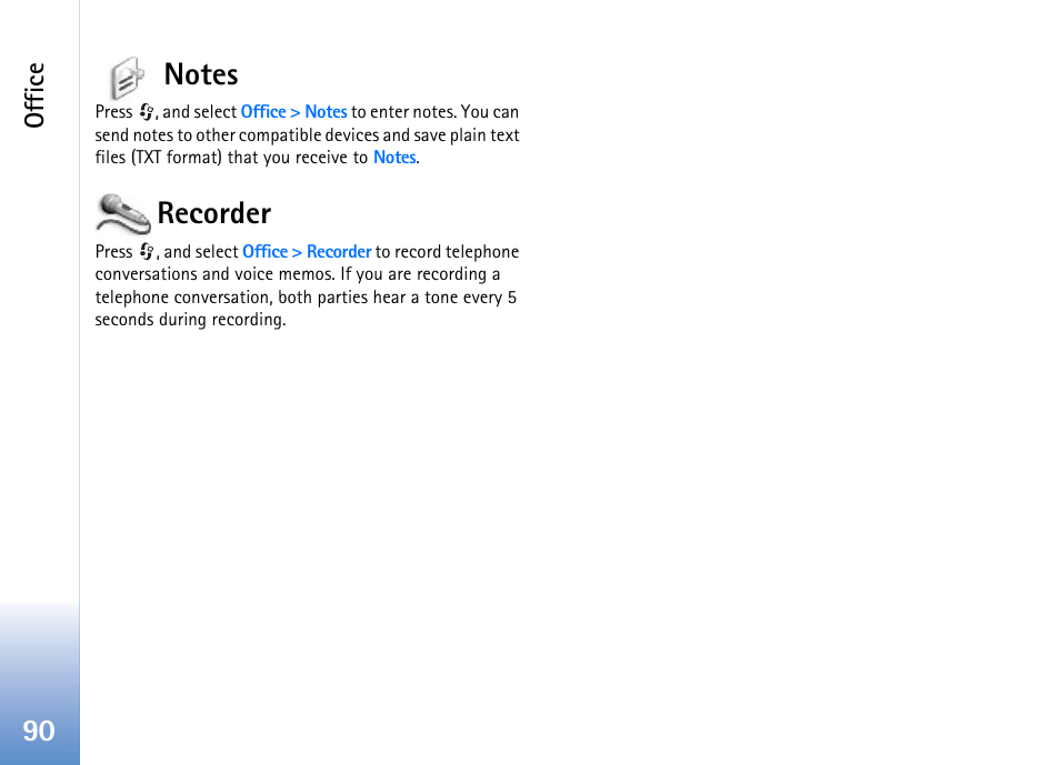 Notes, Recorder, Notes recorder | Office | Nokia 702 User Manual | Page 90 / 154