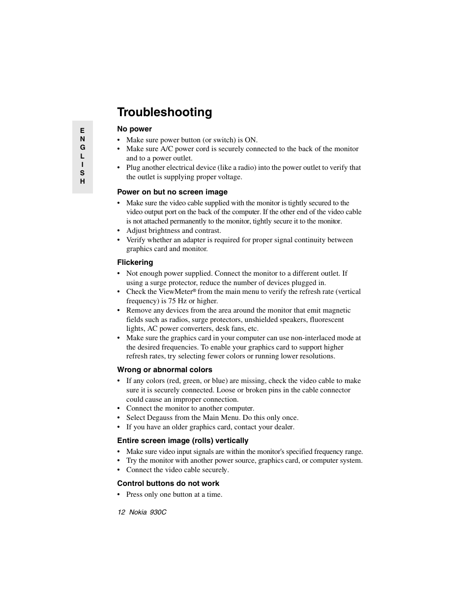 Troubleshooting | Nokia 930C User Manual | Page 13 / 18