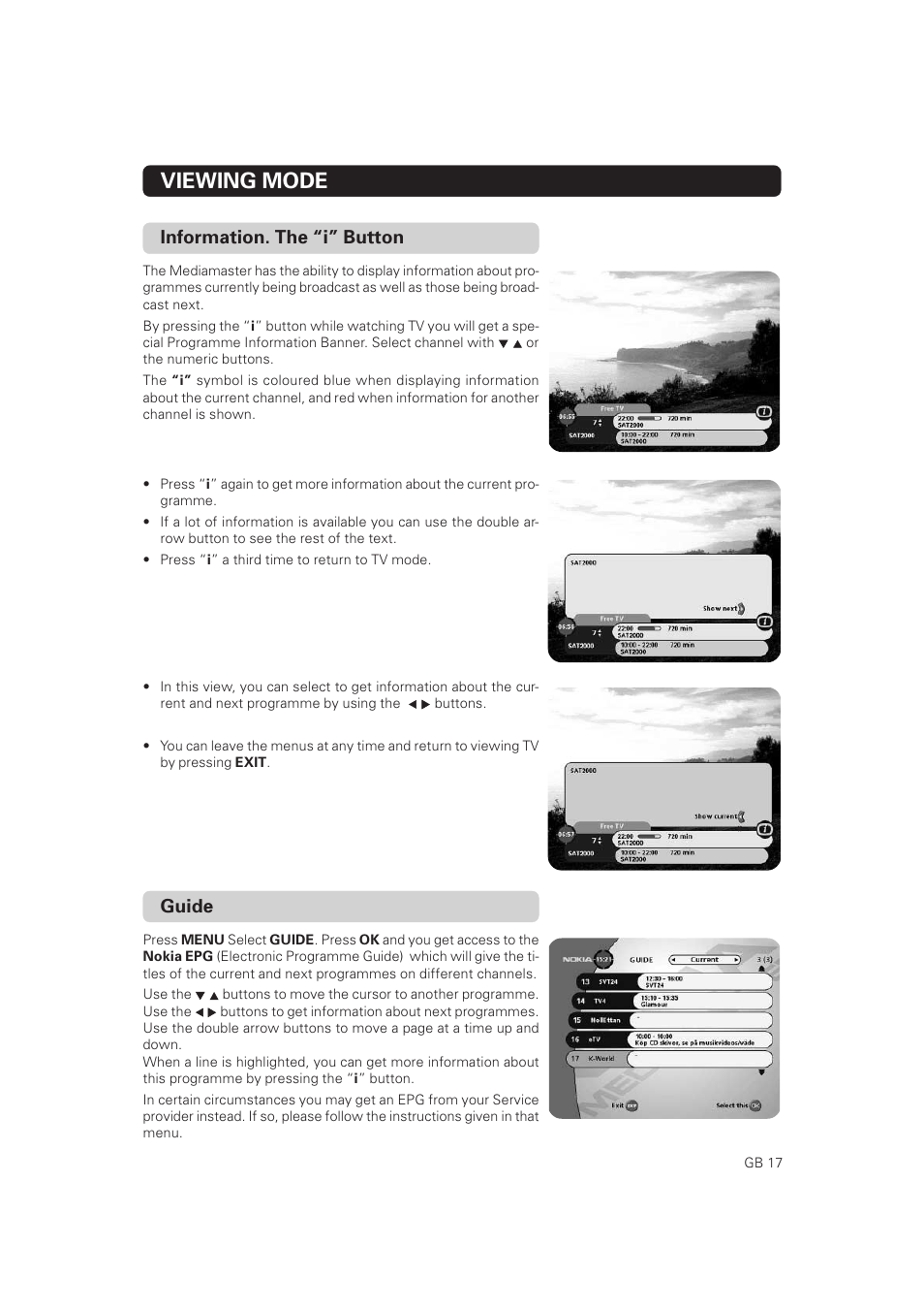 Information, Viewing mode, Information. the “i” button | Guide | Nokia Mediamaster 9828 User Manual | Page 17 / 34