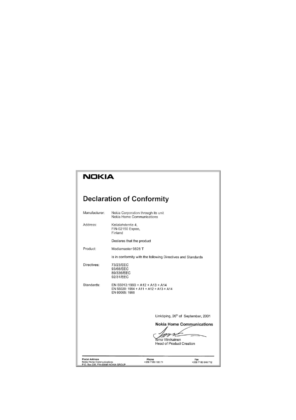 Nokia Mediamaster 9828 User Manual | Page 2 / 34