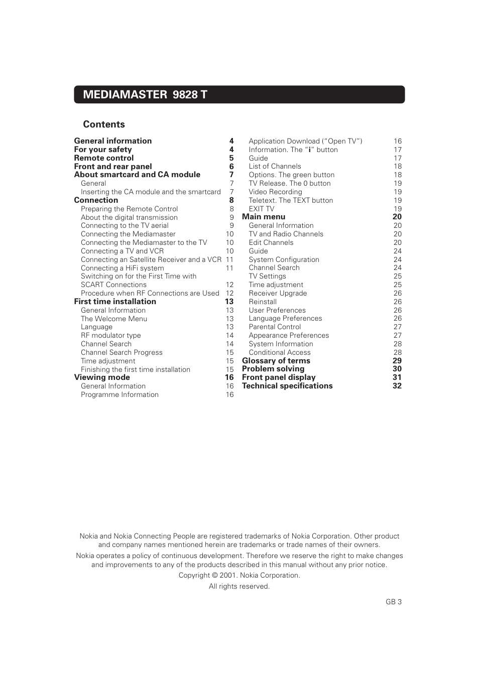 Nokia Mediamaster 9828 User Manual | Page 3 / 34