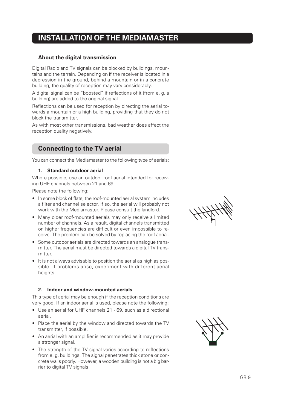 Installation of the mediamaster, Connecting to the tv aerial | Nokia Mediamaster 9828 User Manual | Page 9 / 34