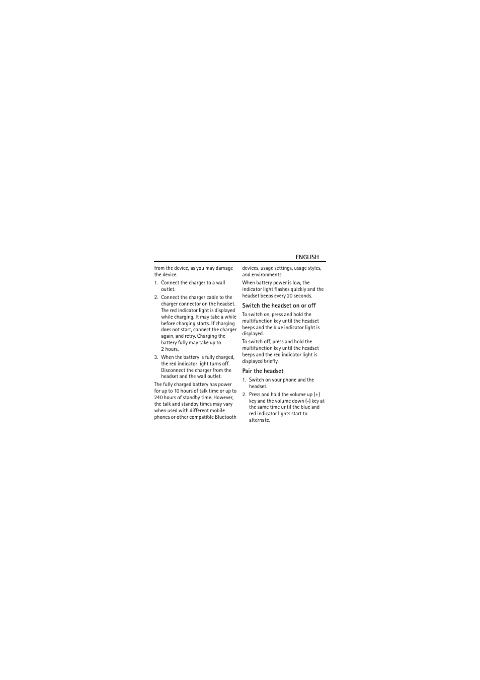Switch the headset on or off, Pair the headset | Nokia BH-205 User Manual | Page 5 / 9