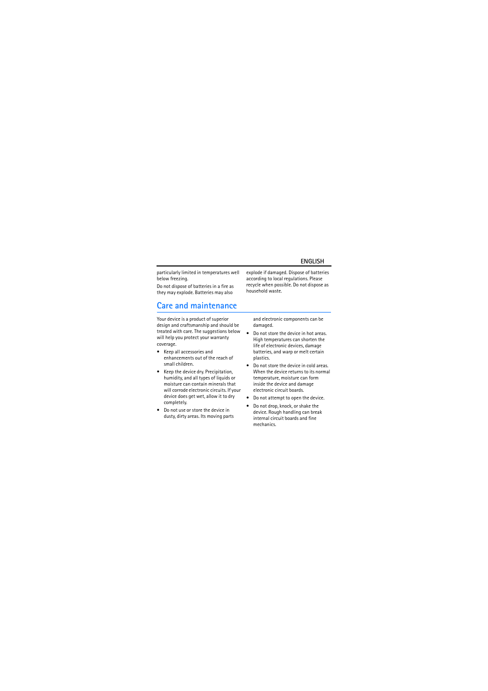 Care and maintenance | Nokia BH-205 User Manual | Page 8 / 9