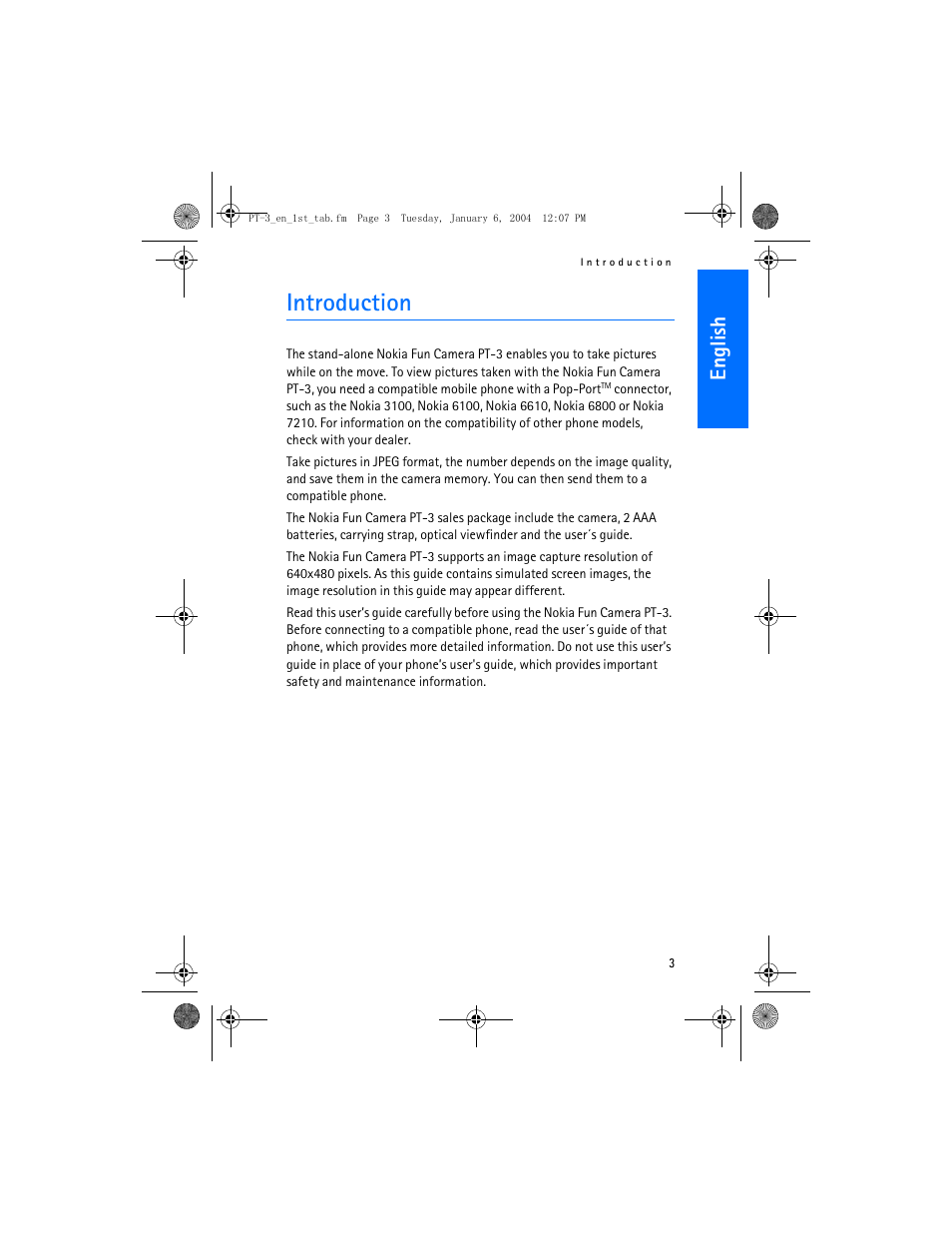 Introduction, En gl ish | Nokia PT-3 User Manual | Page 4 / 13
