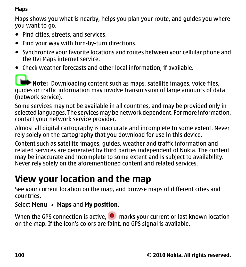 View your location and the map | Nokia 5230 User Manual | Page 100 / 164