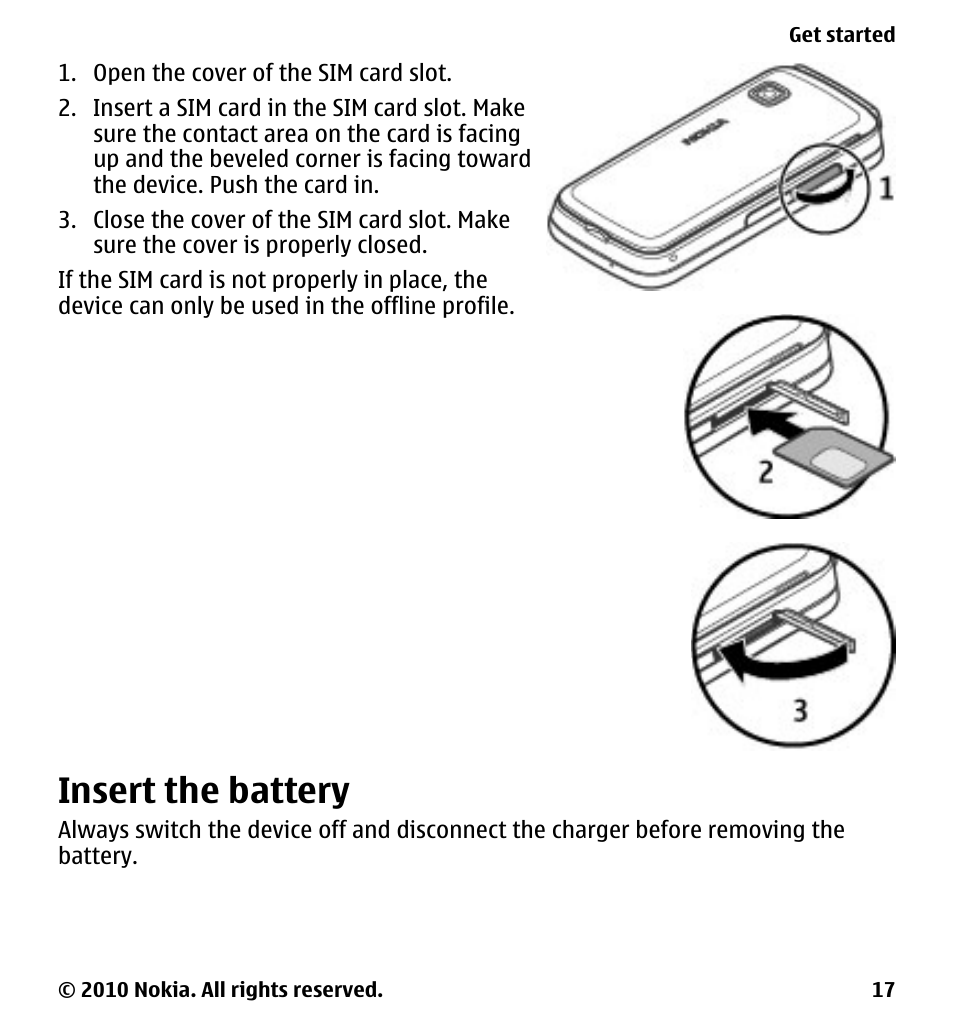 Insert the battery | Nokia 5230 User Manual | Page 17 / 164