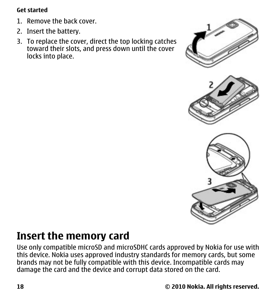 Insert the memory card | Nokia 5230 User Manual | Page 18 / 164