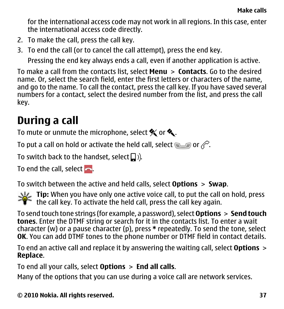 During a call | Nokia 5230 User Manual | Page 37 / 164