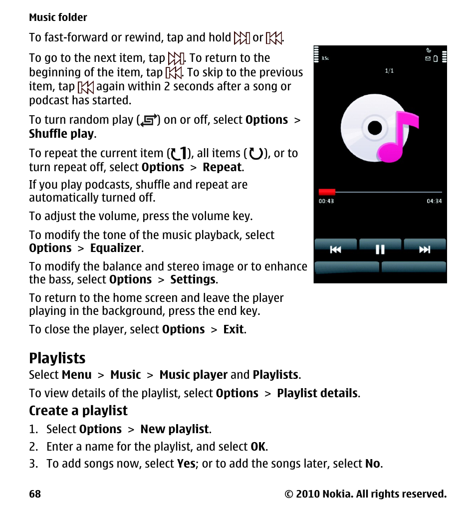 Playlists | Nokia 5230 User Manual | Page 68 / 164