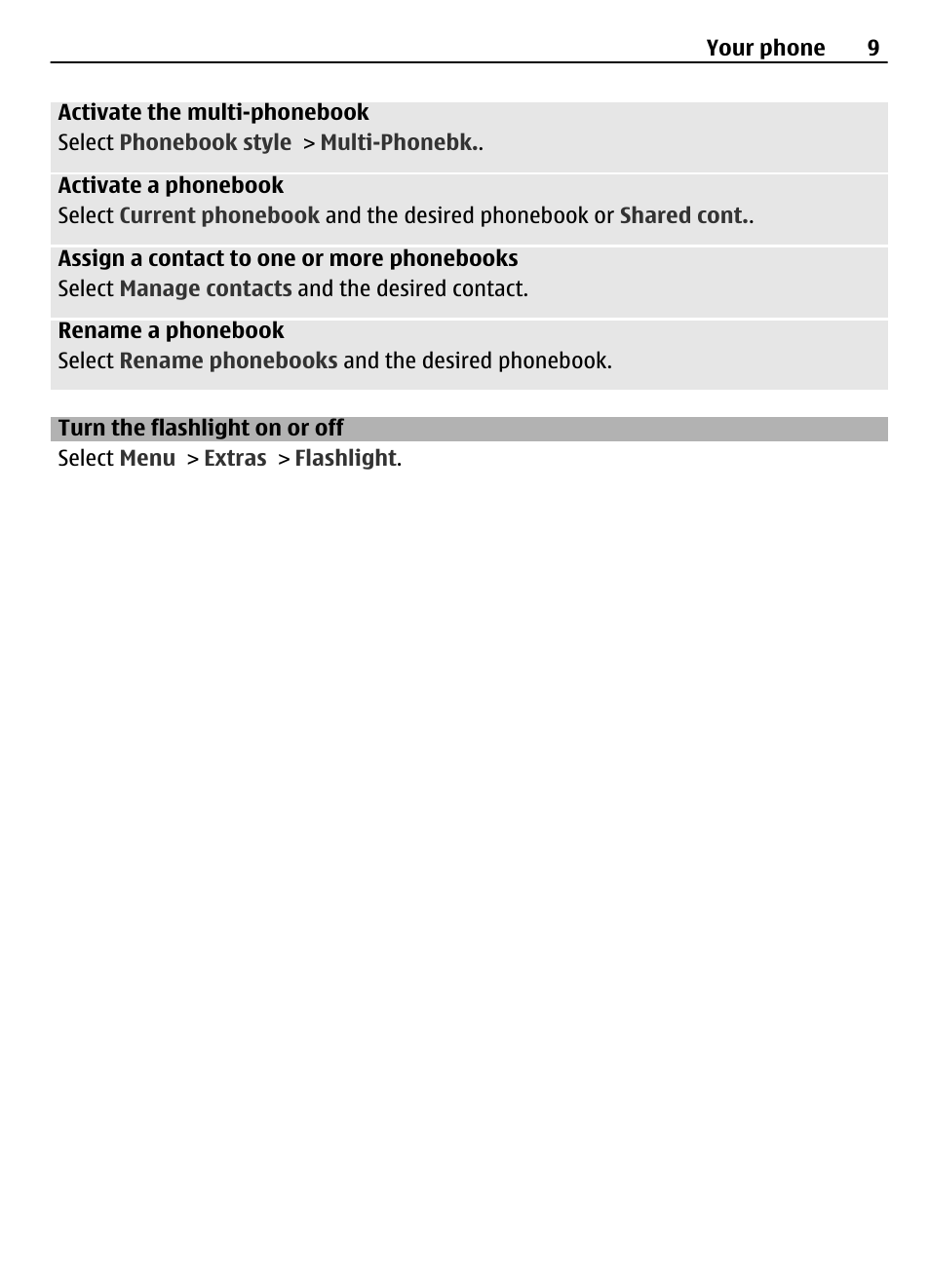 Turn the flashlight on or off | Nokia 1203 User Manual | Page 9 / 14