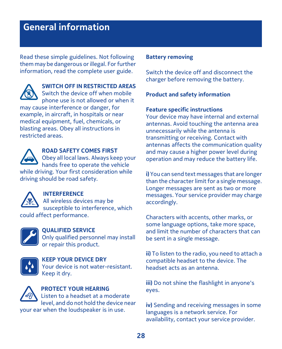 General information | Nokia 103 User Manual | Page 28 / 34