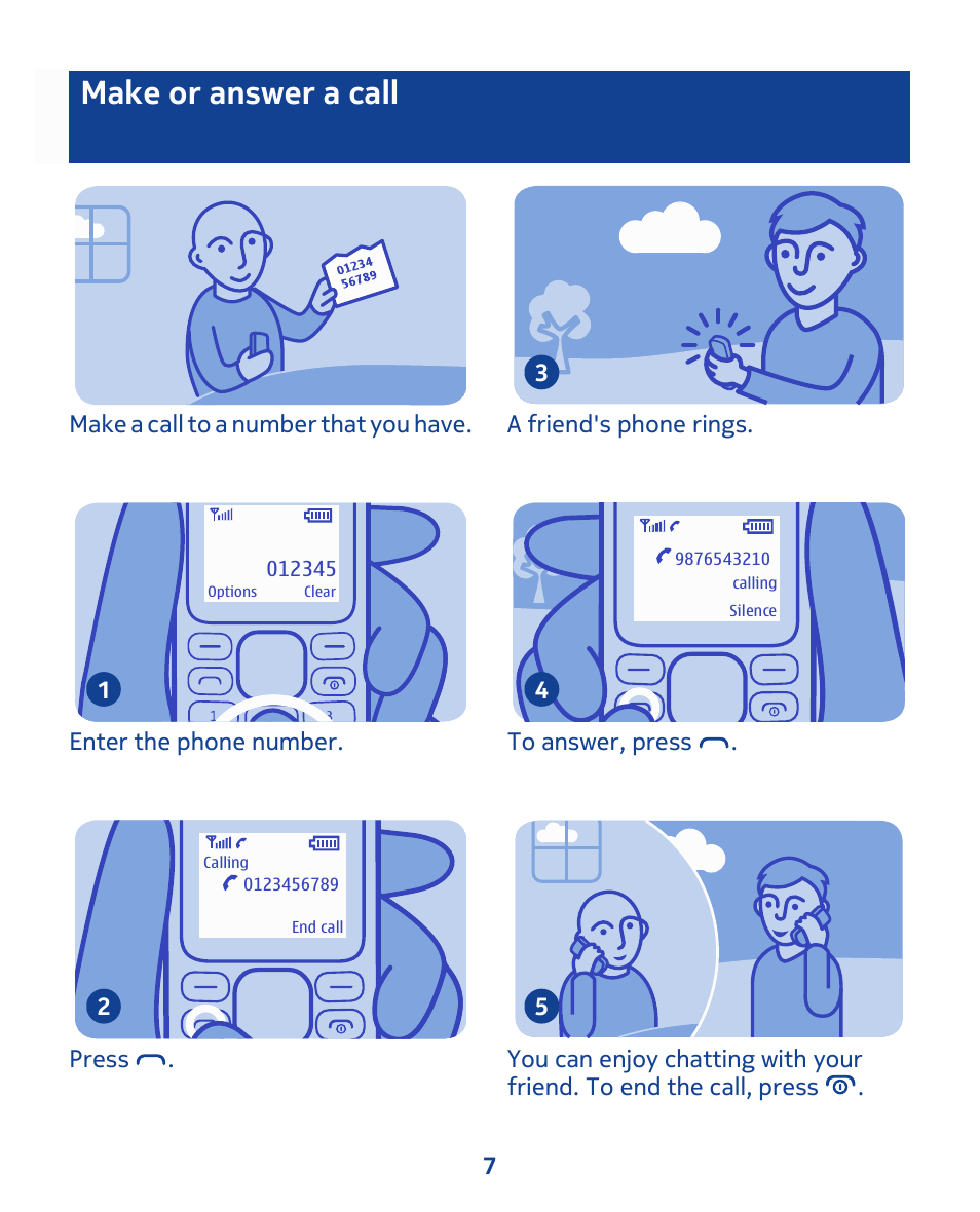 Make or answer a call | Nokia 103 User Manual | Page 7 / 34