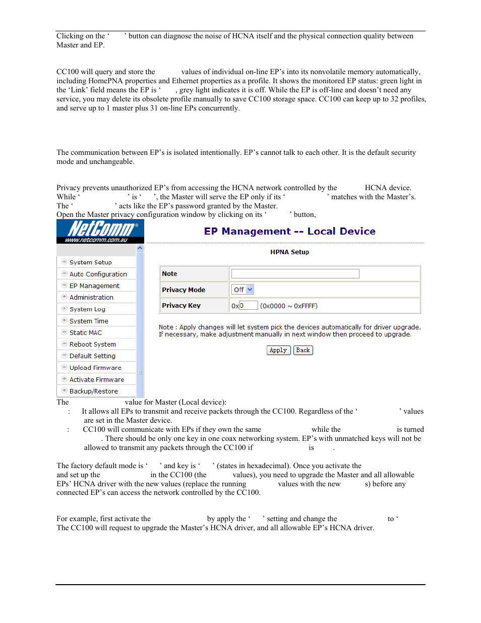 Properties profile – stored the settings, Master homepna properties (hpna), Security mode | Privacy mode, Privacy mode usage example | Nokia CC100 User Manual | Page 13 / 56