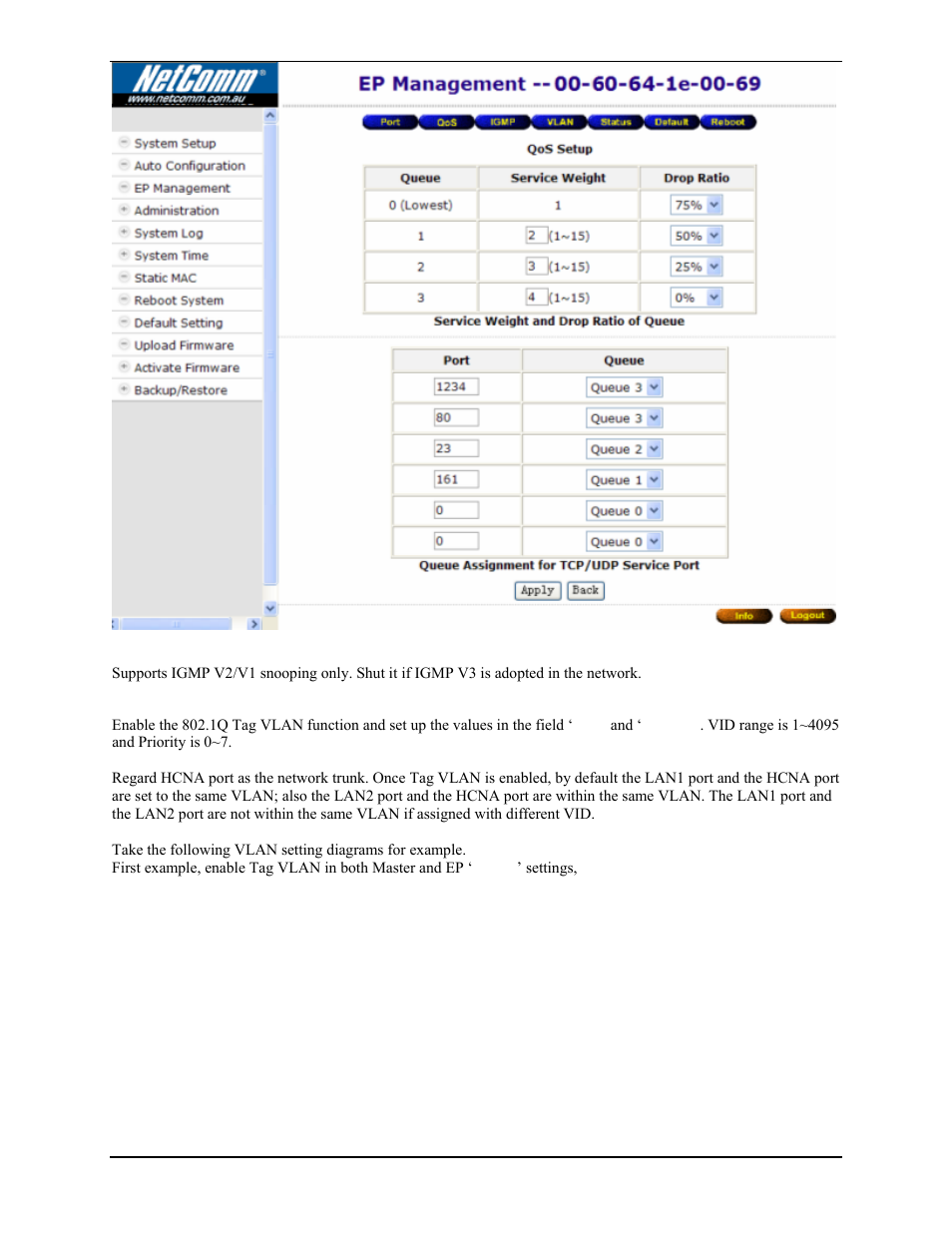 Igmp v2 snooping setup, Tag vlan setup | Nokia CC100 User Manual | Page 19 / 56