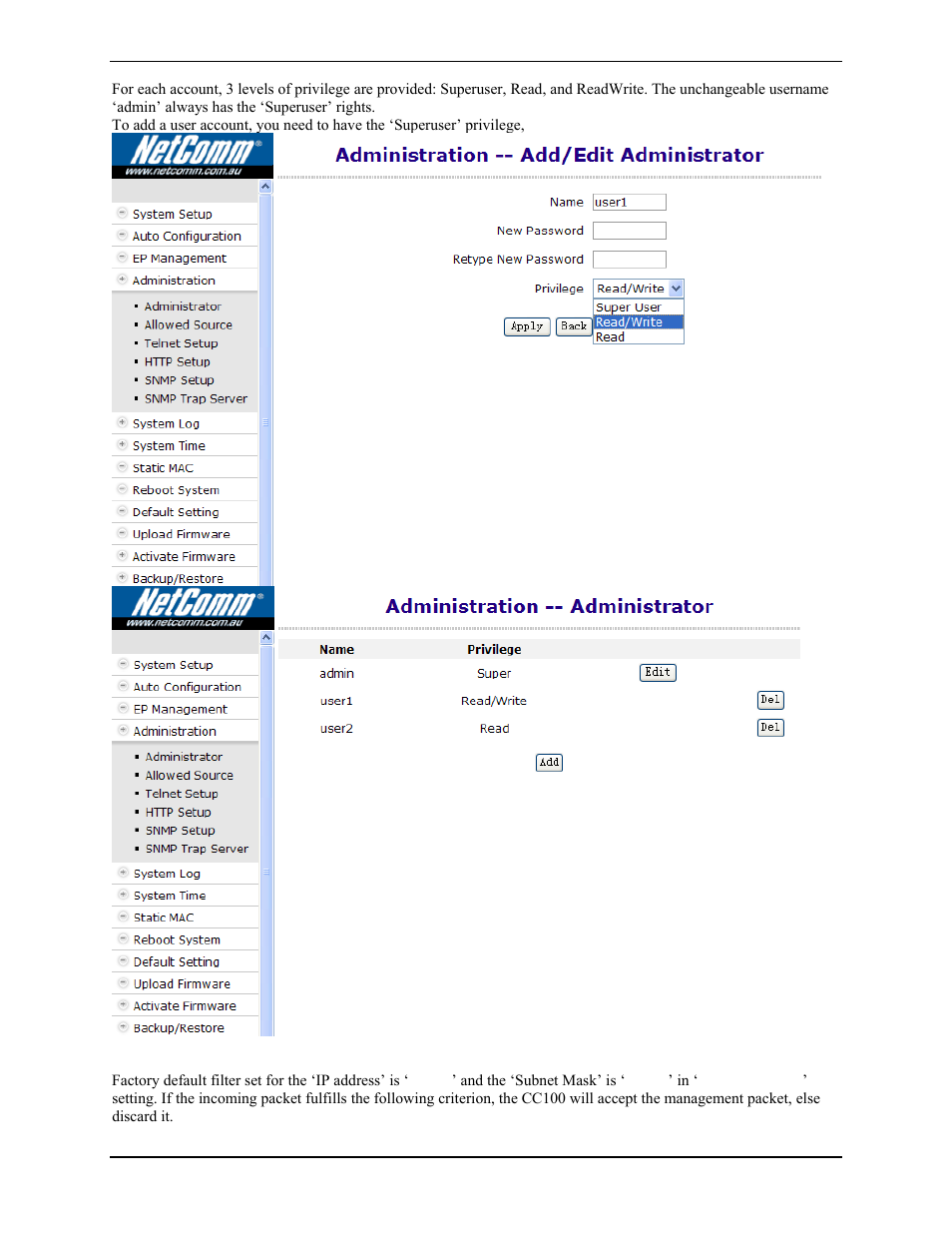 Administrator, Allowed source | Nokia CC100 User Manual | Page 24 / 56