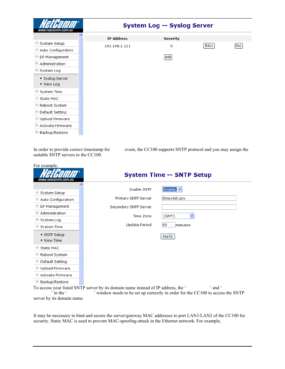 System time, Static mac | Nokia CC100 User Manual | Page 28 / 56