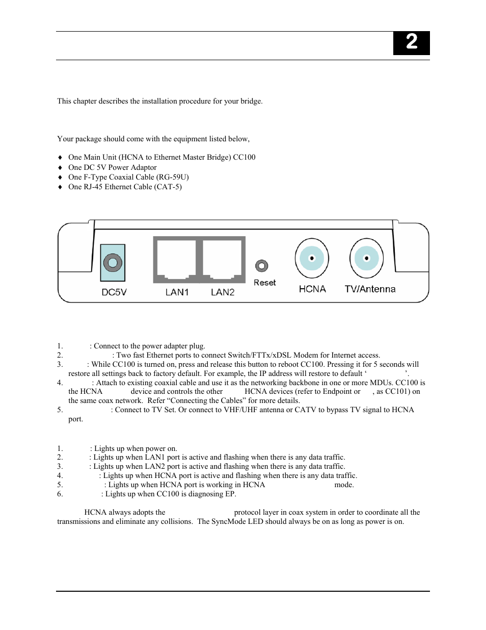 Installation, Packing list, Rear panel | Connectors, Led indicators | Nokia CC100 User Manual | Page 5 / 56