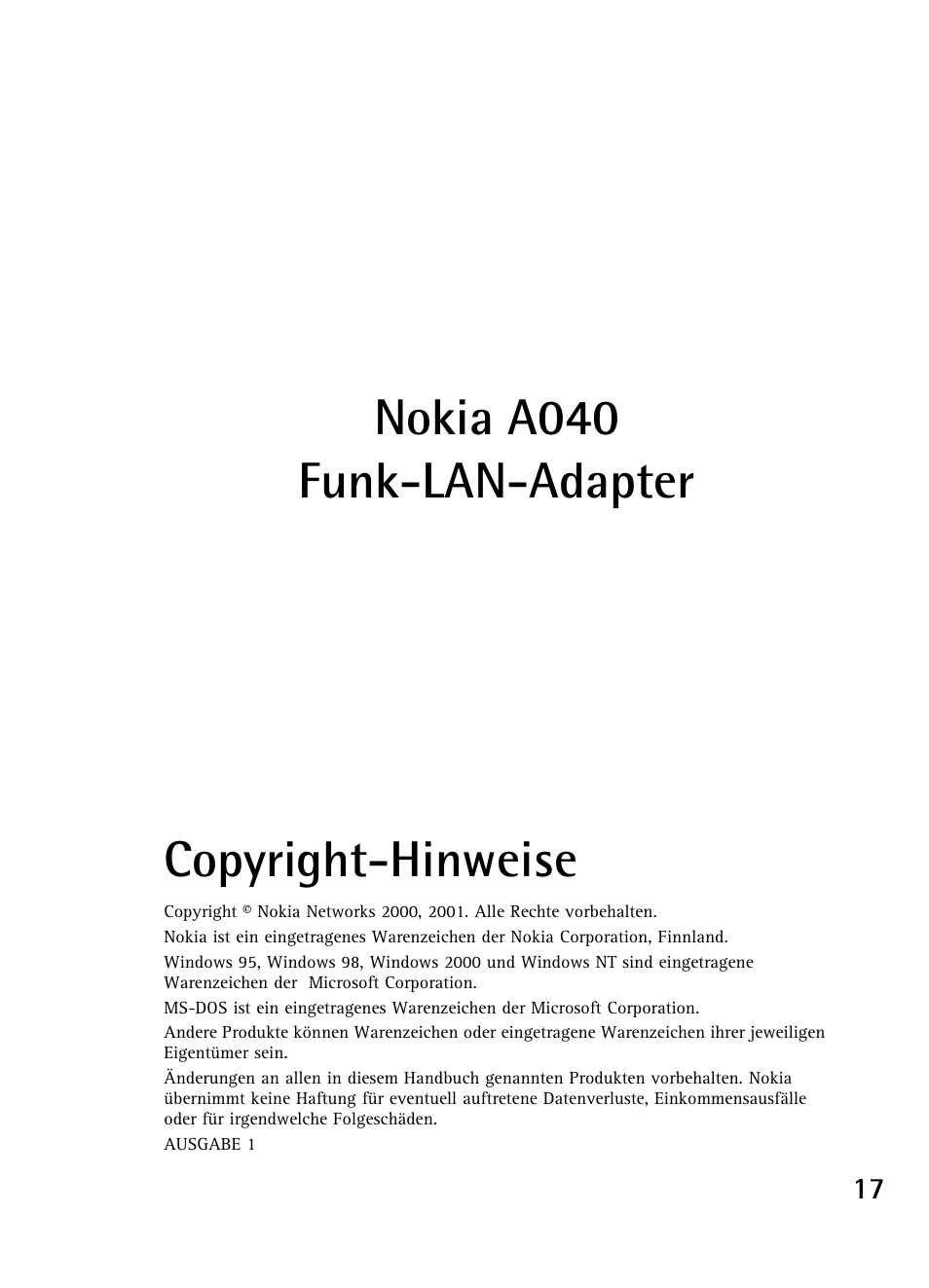 Nokia a040 funk-lan-adapter copyright-hinweise | Nokia A040 User Manual | Page 19 / 66