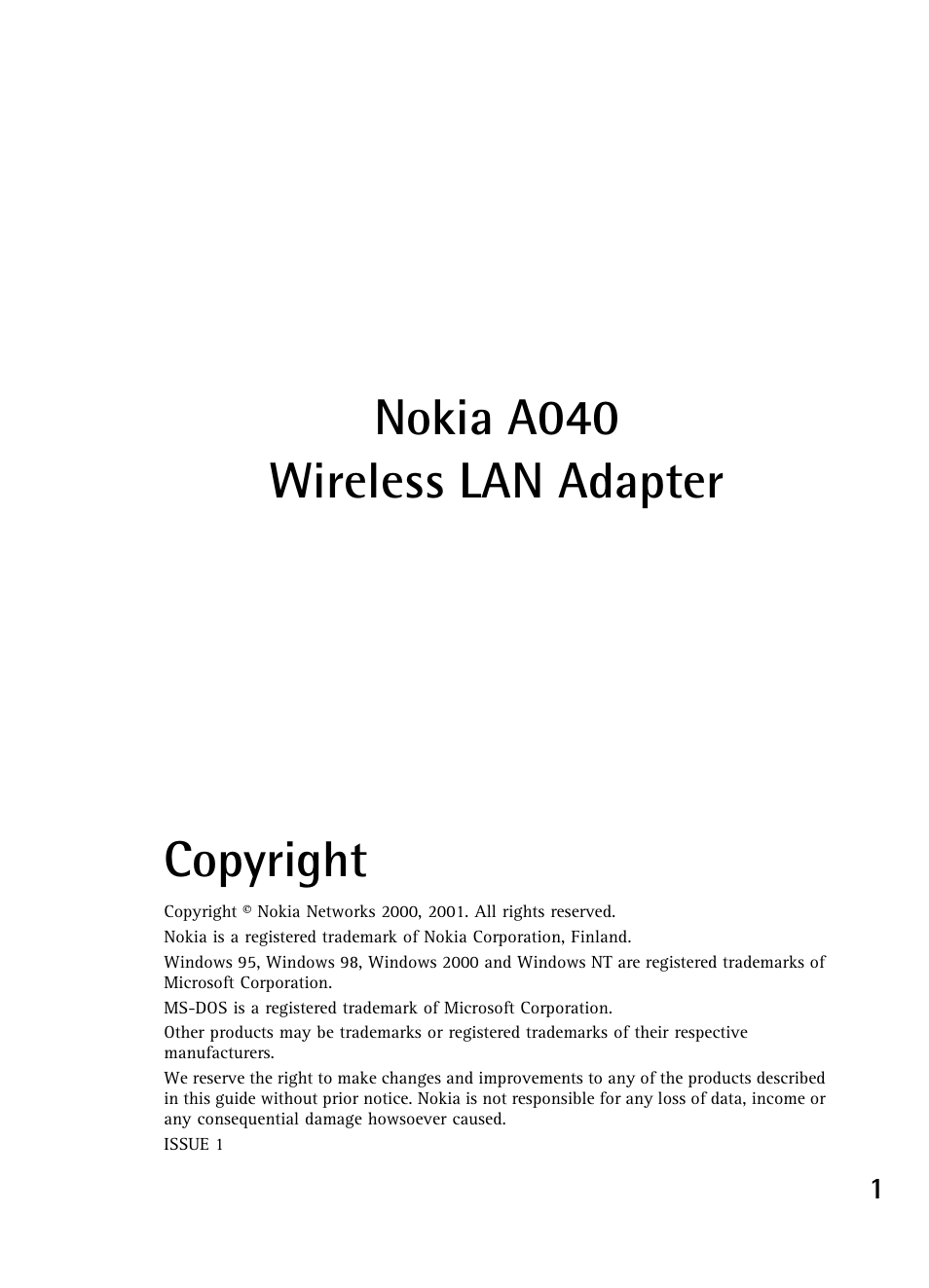 Nokia a040 wireless lan adapter copyright | Nokia A040 User Manual | Page 3 / 66