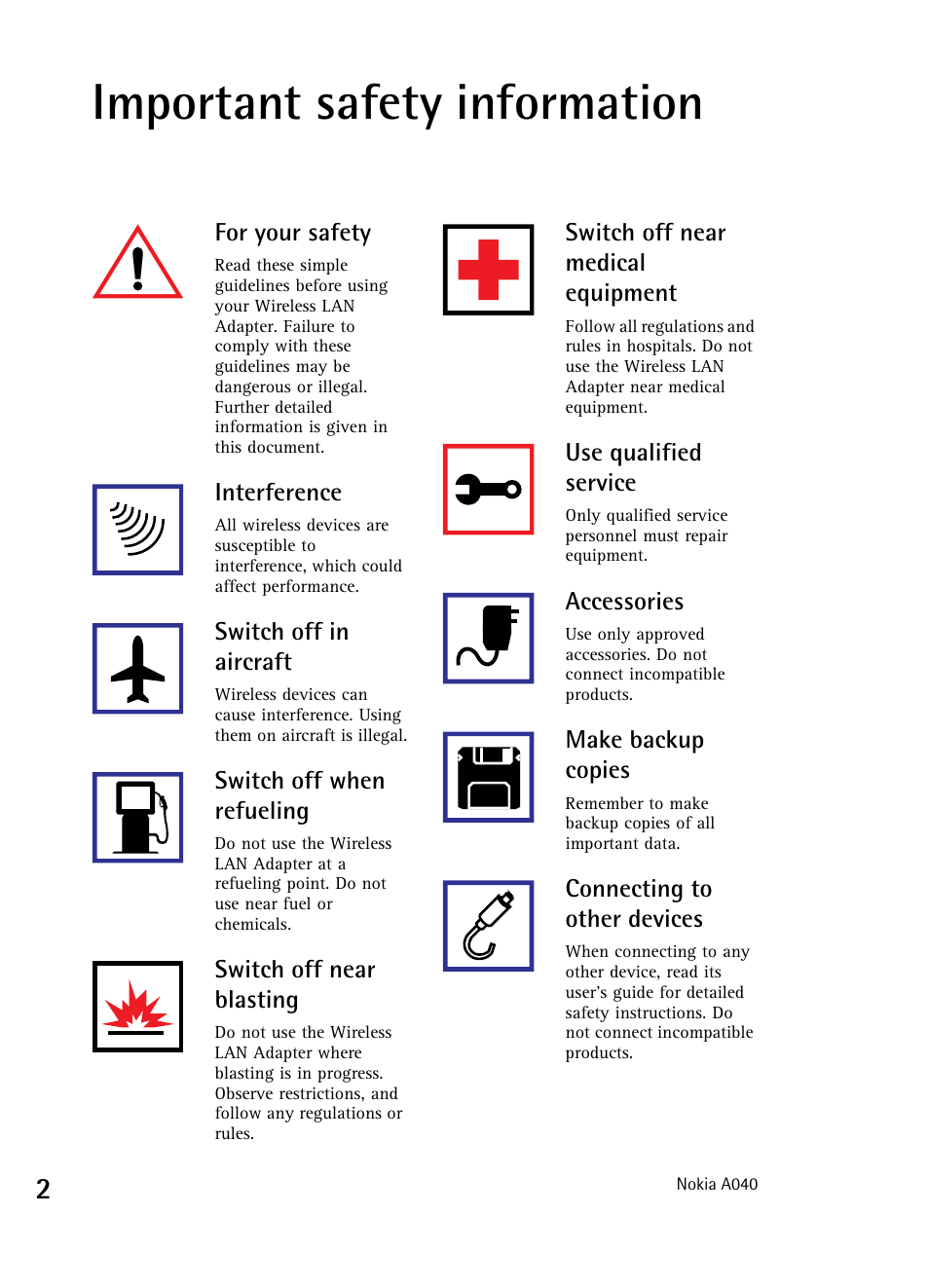 Important safety information | Nokia A040 User Manual | Page 4 / 66