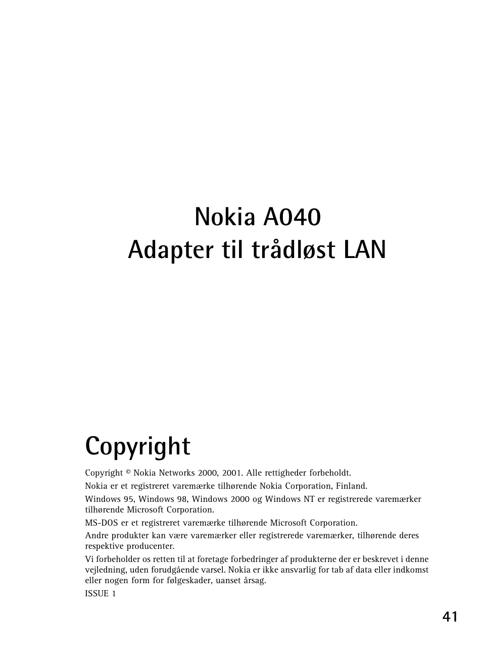 Nokia a040 adapter til trådløst lan copyright | Nokia A040 User Manual | Page 43 / 66