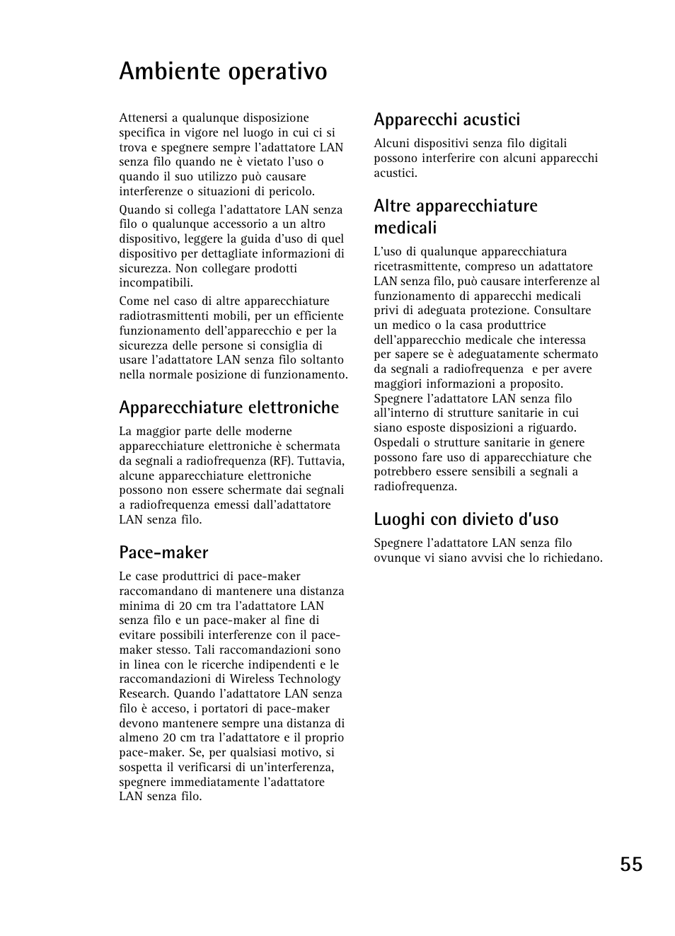 Ambiente operativo | Nokia A040 User Manual | Page 57 / 66