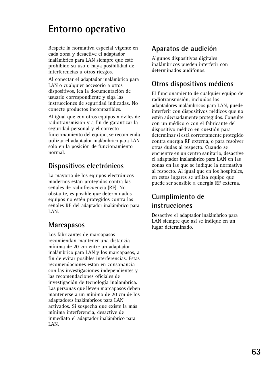 Entorno operativo | Nokia A040 User Manual | Page 65 / 66