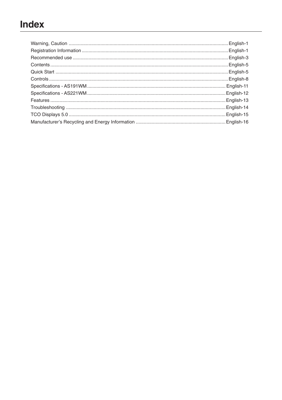 Index | Nokia AS191WM User Manual | Page 2 / 18
