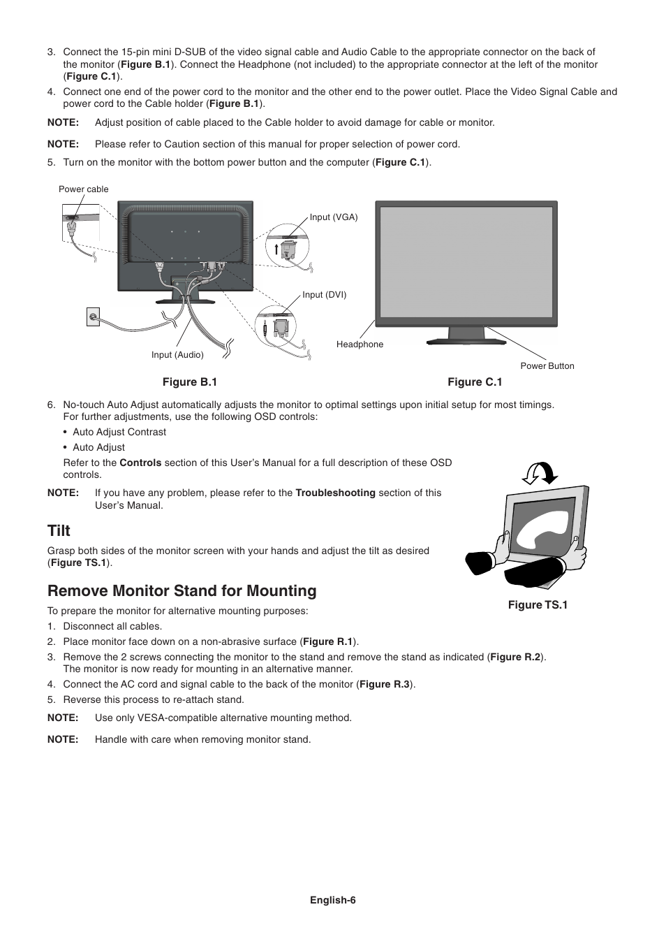Tilt, Remove monitor stand for mounting | Nokia AS191WM User Manual | Page 8 / 18