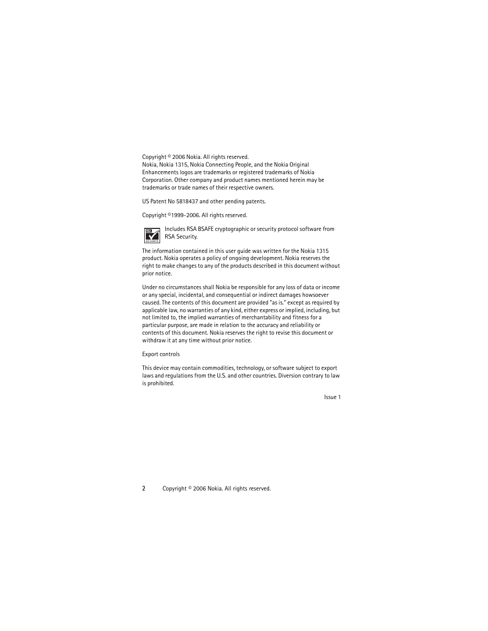 Nokia 1315 User Manual | Page 2 / 78